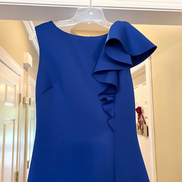 NWOT Eliza J Scuba Sheath Dress w/ Cascading Ruffle Cobalt Blue Size 14 - Picture 4 of 4